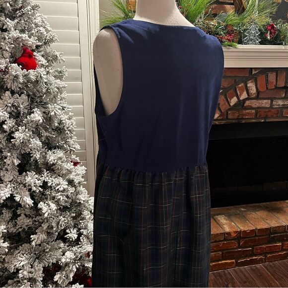 Bobby Brooks Maxi Dress Appliquéd Navy Green Red Gold Plaid size Lg - Picture 6 of 10